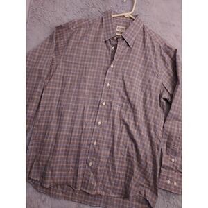 Vintage Gitman Bros Shirt Men Large Brown Blue Plaid Lightweight Cotton Made USA